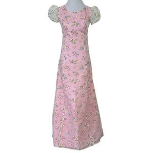 VINTAGE Pink Swiss Dots Floral Prairie Dress